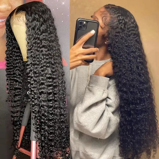 13x4 13x6 HD Transparent Lace Deep Wave Frontal Wig 40-42Inch JerrlyCurly Lace Front HumanHair Wig For Deep Curly Water Wave Wig