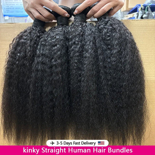 12A Kinky Straight Human Hair Bundles 20-24 Inch