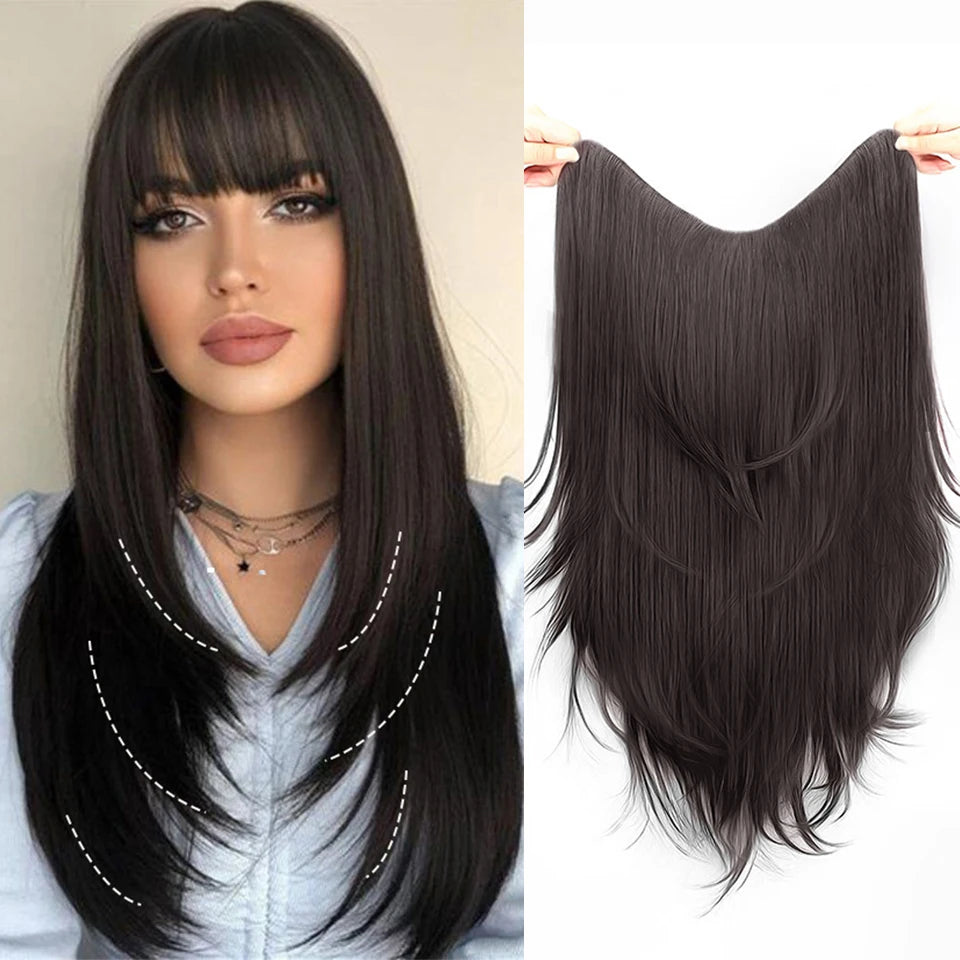 Synthetic Wig One-piece Straight Wig Layered Extension Wig Korean Fluffy Hair Piece Extension Wig For Women Christmas New Year