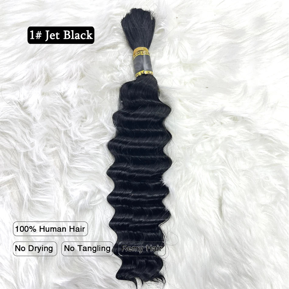 Pre-Colored Deep Wave Bulk Braiding Human Hair No Weft Remy Bulk Human Hair 14 To 28 Inch Bulk Hair Extension Crochet Braids