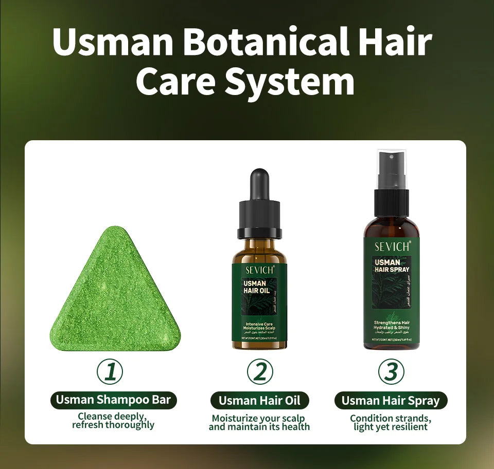 Anti Hair Loss Serum Set Hair Growth Essential Oil Usman Hair Regrowth Shampoo Soap Hair Care Thickening Oil Spray For Men Women
