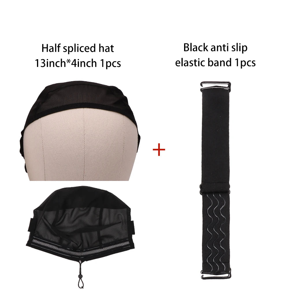 Plussign Half Splicing Wig Cap With Drawstring Silicone Band For Sewing 4*4 5*5 13*4 13*6 Lace Wig Lace Wig Cap For Making Wigs