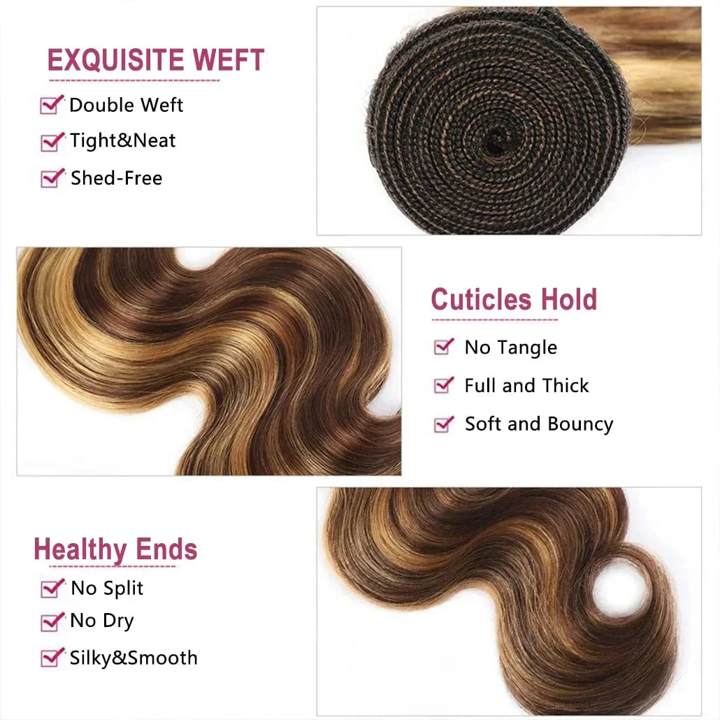 Highlight Body Wave Bundles Human Hair 40 Inch Ombre Unprocessed Remy Real Human Hair Bundle Blonde Raw Hair Extensions Weaving