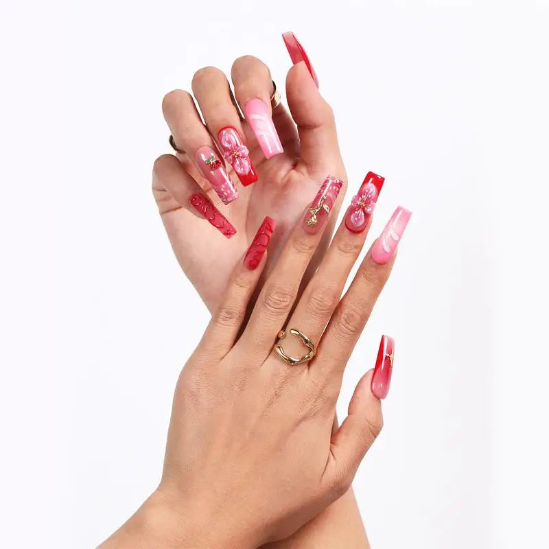 24pcs Medium Long Square French Press-On Nails