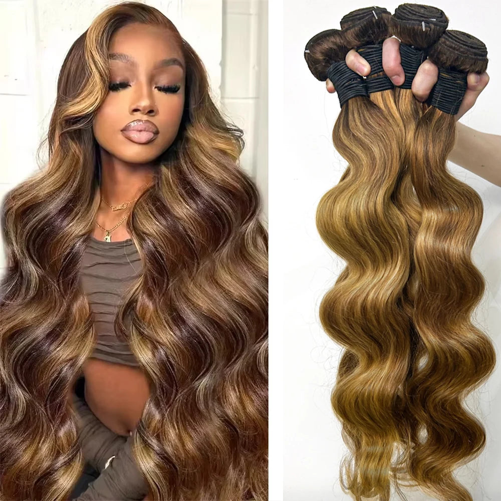 Highlight Body Wave Bundles Human Hair 40 Inch Ombre Unprocessed Remy Real Human Hair Bundle Blonde Raw Hair Extensions Weaving
