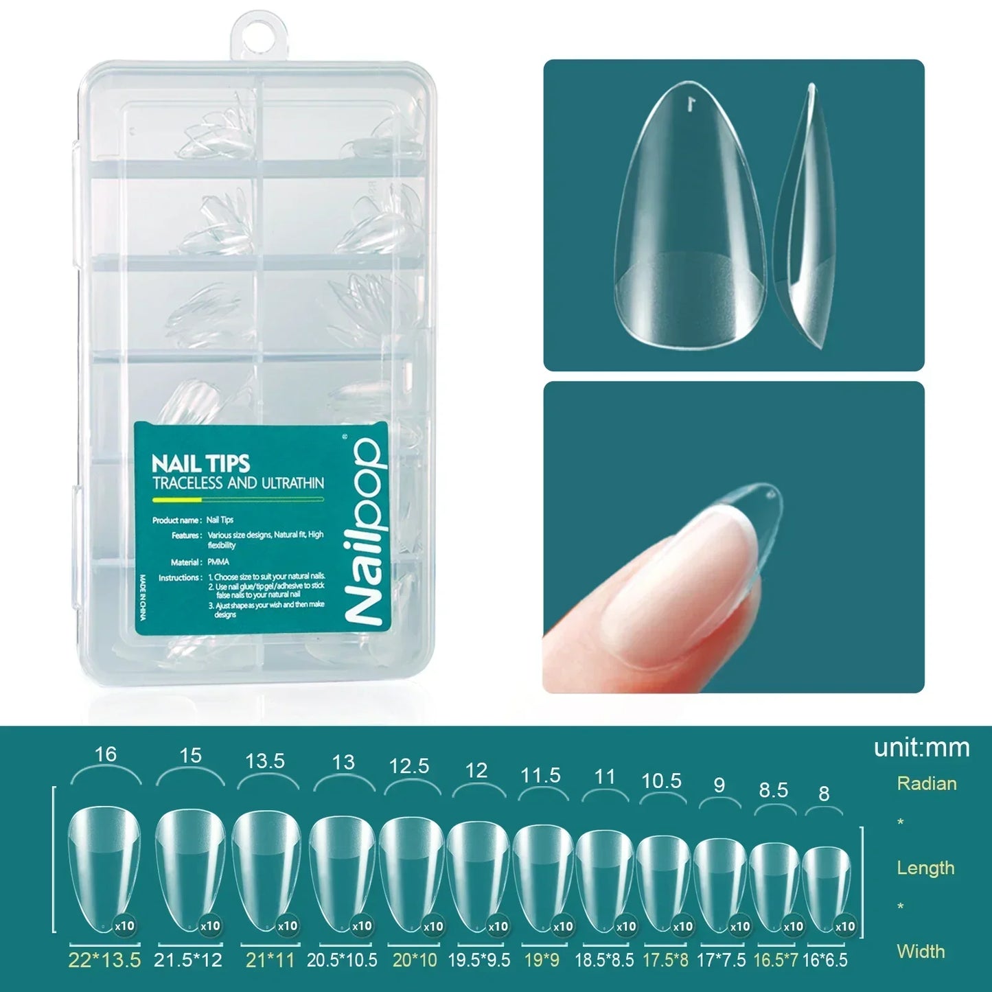 Nailpop 120Pcs Gel X Nail Tips Almond Square Full Cover Set
