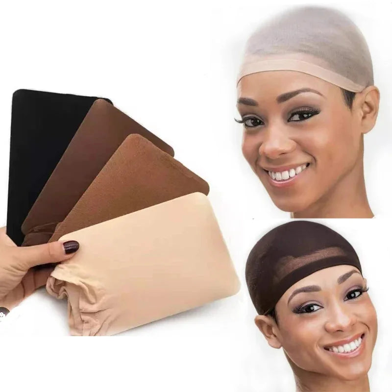 New Stocking Cap For Wigs 2Pcs Cheap Hair Net For Wigs Bald Cap Beige Brown Black Nylon Stocking Wig Cap Stretchy Hair Cap