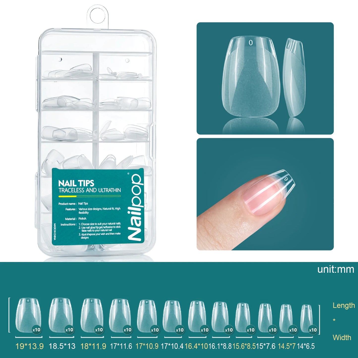 Nailpop 120Pcs Gel X Nail Tips Almond Square Full Cover Set
