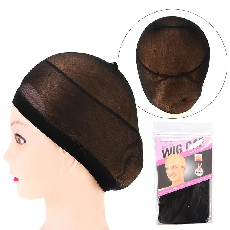 New Stocking Cap For Wigs 2Pcs Cheap Hair Net For Wigs Bald Cap Beige Brown Black Nylon Stocking Wig Cap Stretchy Hair Cap