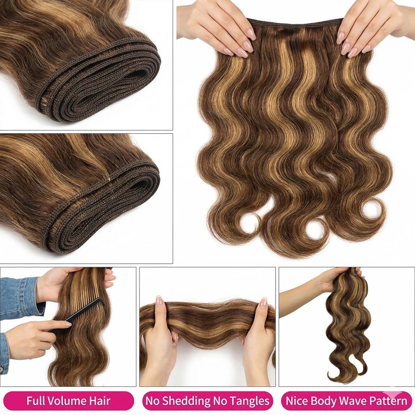 Highlight Body Wave Bundles Human Hair 40 Inch Ombre Unprocessed Remy Real Human Hair Bundle Blonde Raw Hair Extensions Weaving