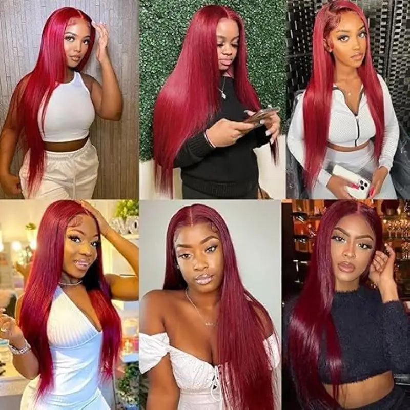 Luxury 36" Burgundy HD Lace Frontal Wig 200% Density Human Hair
