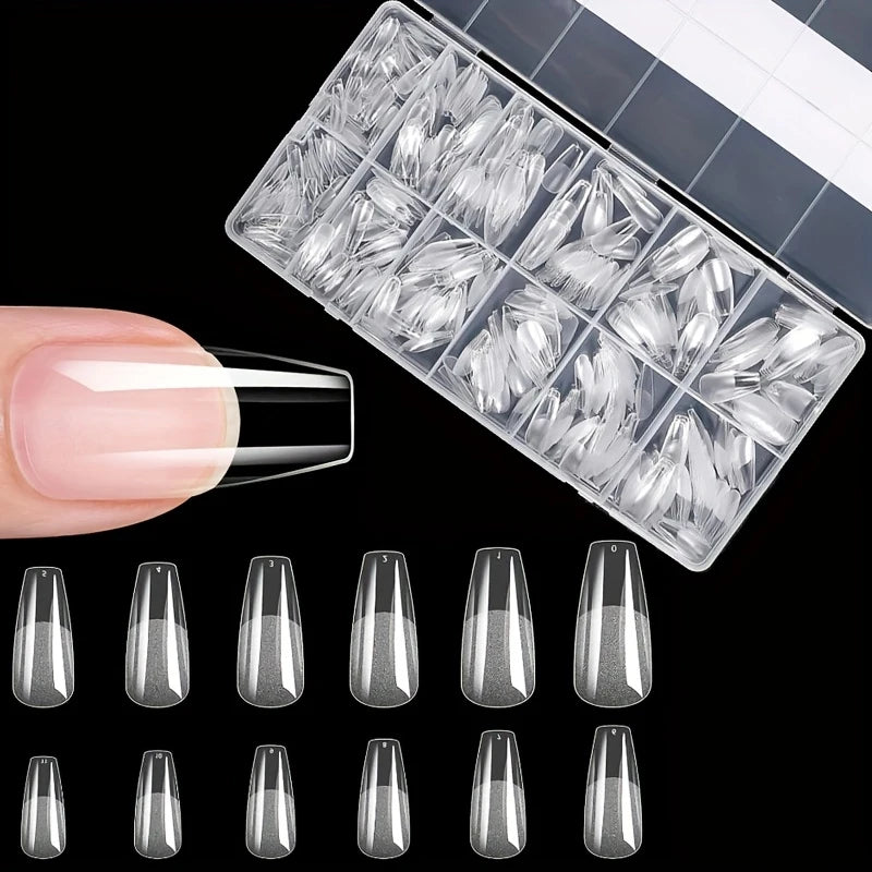 600Pcs Soft Gel Nail Tips Full Cover Coffin Almond Oval Set
