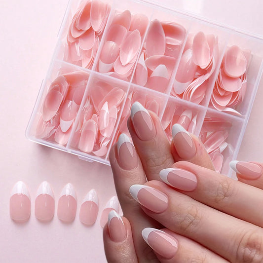 Almond Pink French Press-On Nails Glossy Full Cover Tips Set