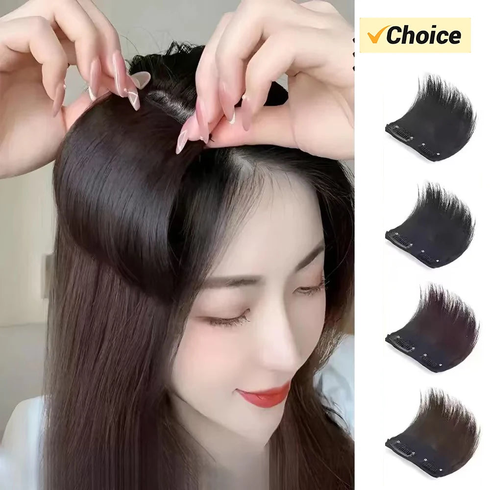 Synthetic Short Straight Pad Invisible Hair Extension Lining of Hair Top Side Cover Hairpiece for Women