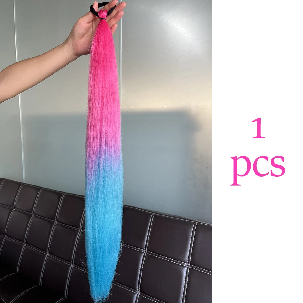Vibrant 2Pcs Colorful Ponytail Extension Long Straight DIY Braid