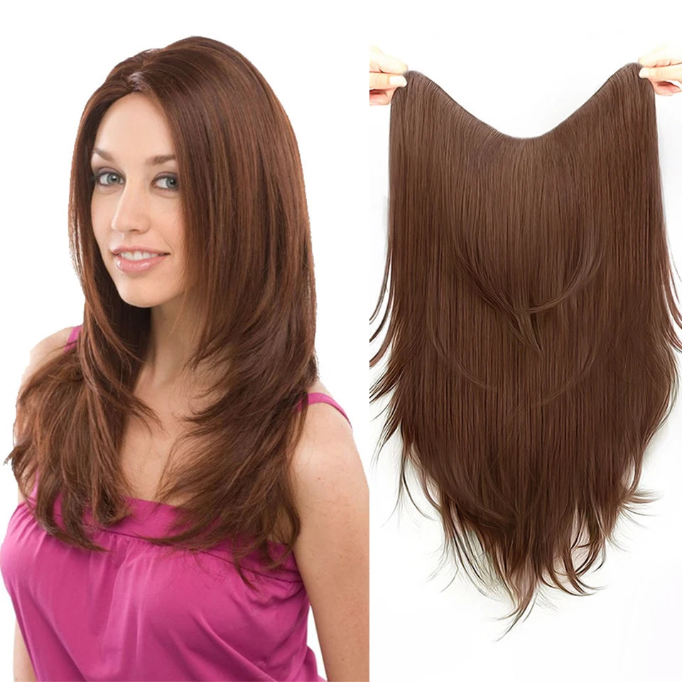 Synthetic Wig One-piece Straight Wig Layered Extension Wig Korean Fluffy Hair Piece Extension Wig For Women Christmas New Year