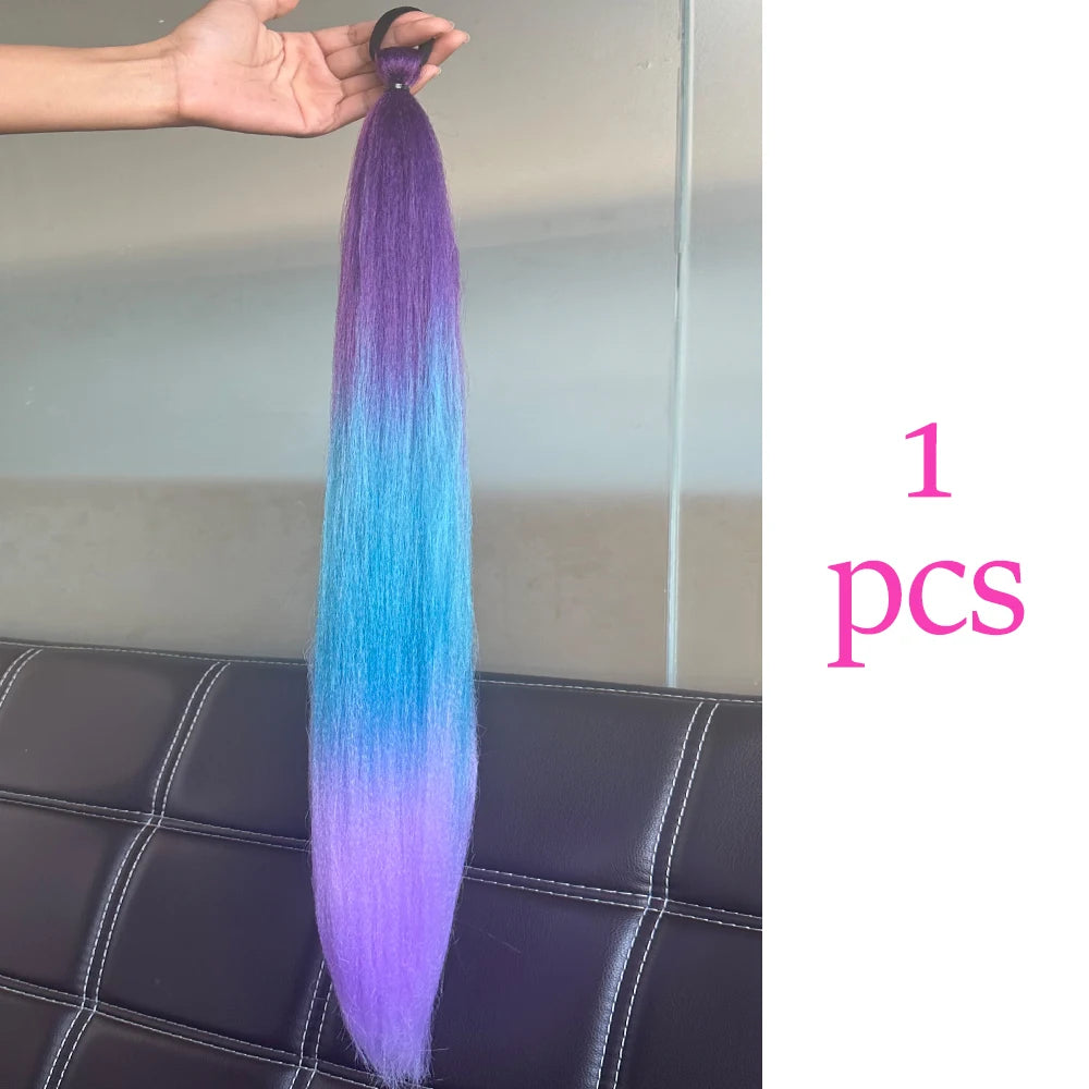 Vibrant 2Pcs Colorful Ponytail Extension Long Straight DIY Braid