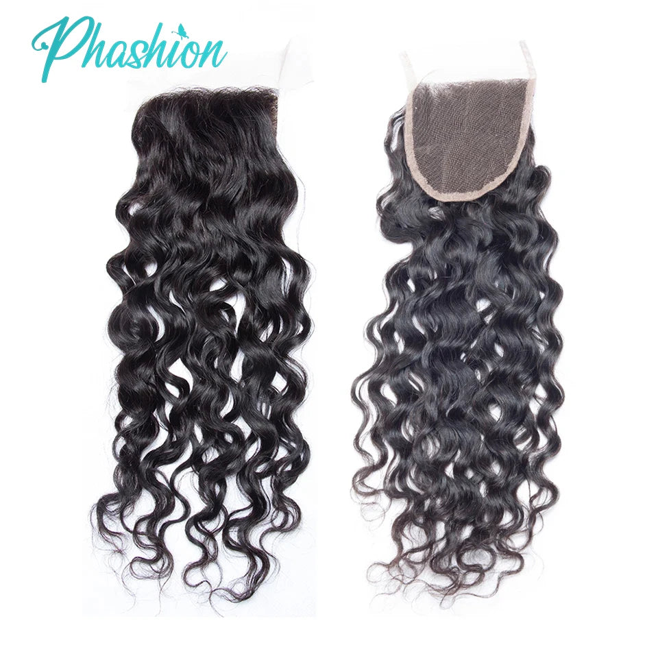 Phashion Water Wave 13x4 Lace Frontal Transparent Swiss 4×4 Closure Pre Plucked Ear to Ear Brazilian Human Hair For Black Women