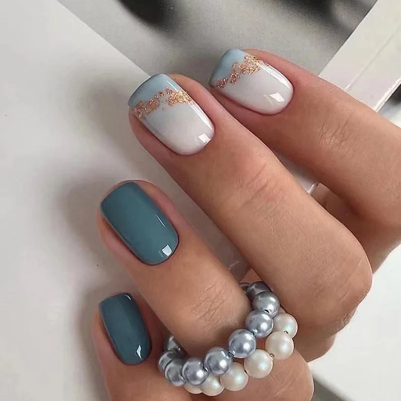 Short Square French Press On Nails Floral Acrylic Set 24Pcs