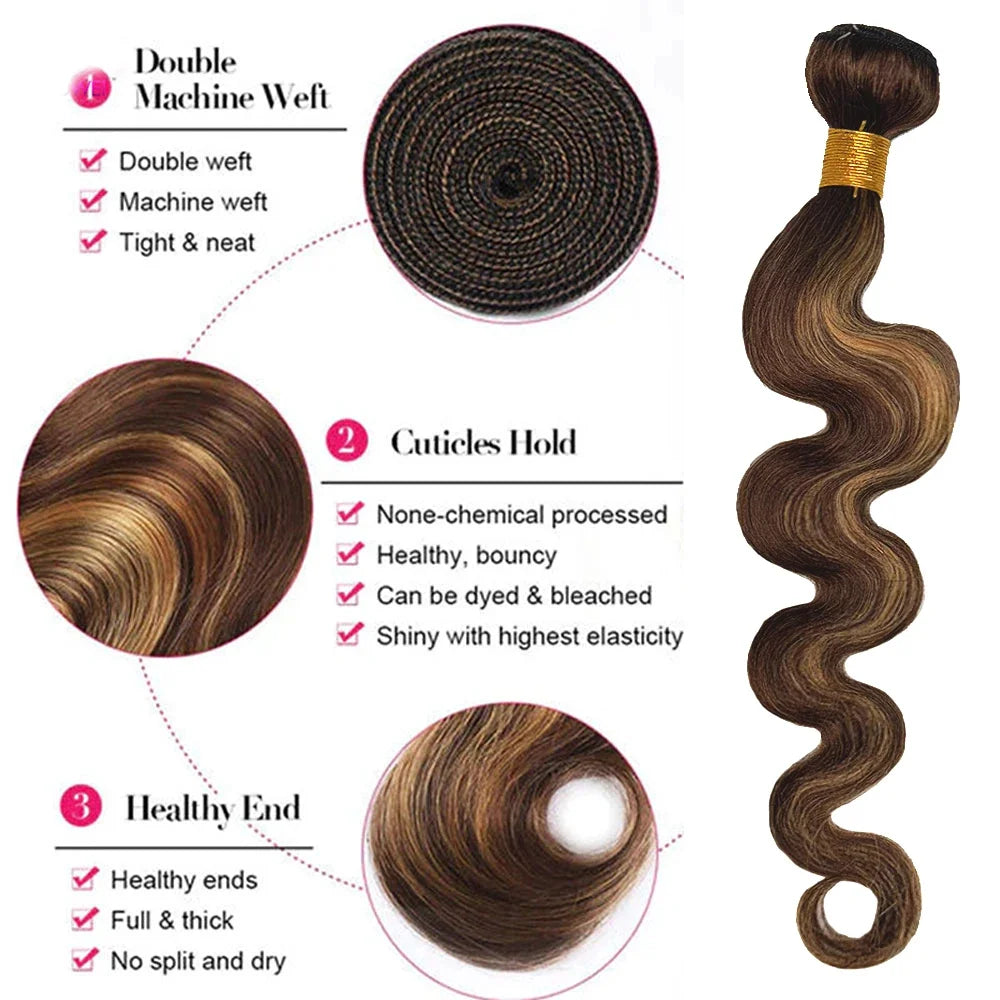 16A Highlight Ombre Bundles Human Hair Unprocessed Brazilian Colored Body Wave Raw Hair Bundles Weave Extensions Deals