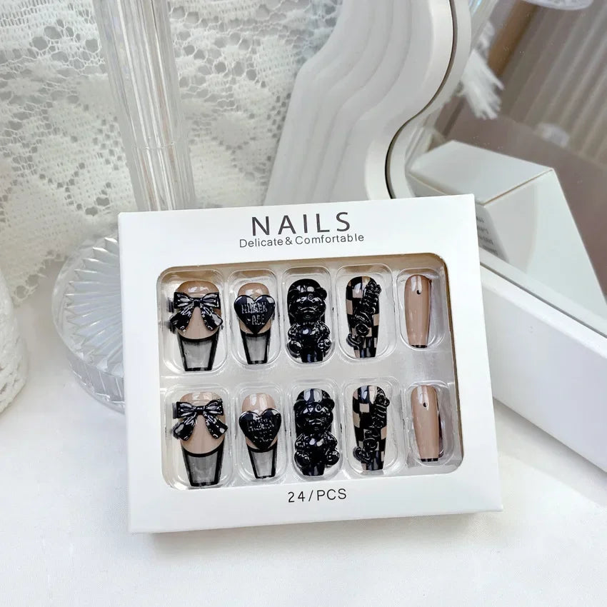 Blue Snowflake Rhinestone Press On Nails Long Full Cover 24Pcs