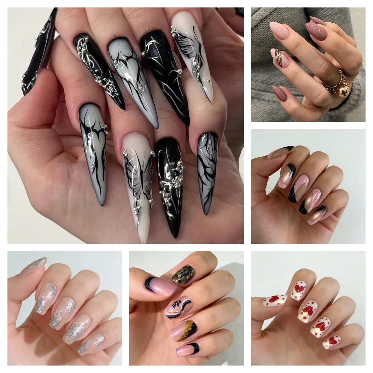 24pcs Short Square Press-On Nails with Flower Rhinestones