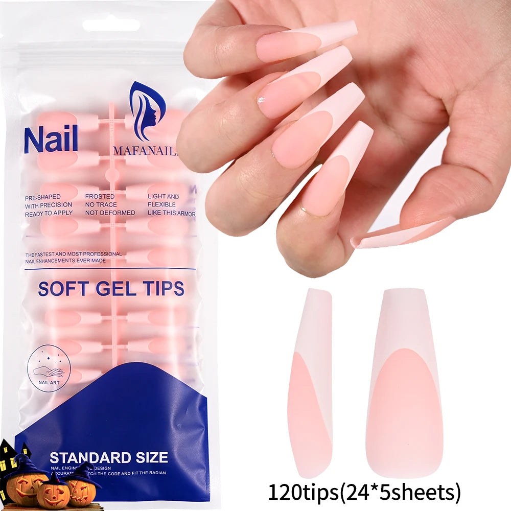 120pcs Pink Ombre Coffin Press-On Nails – Glossy