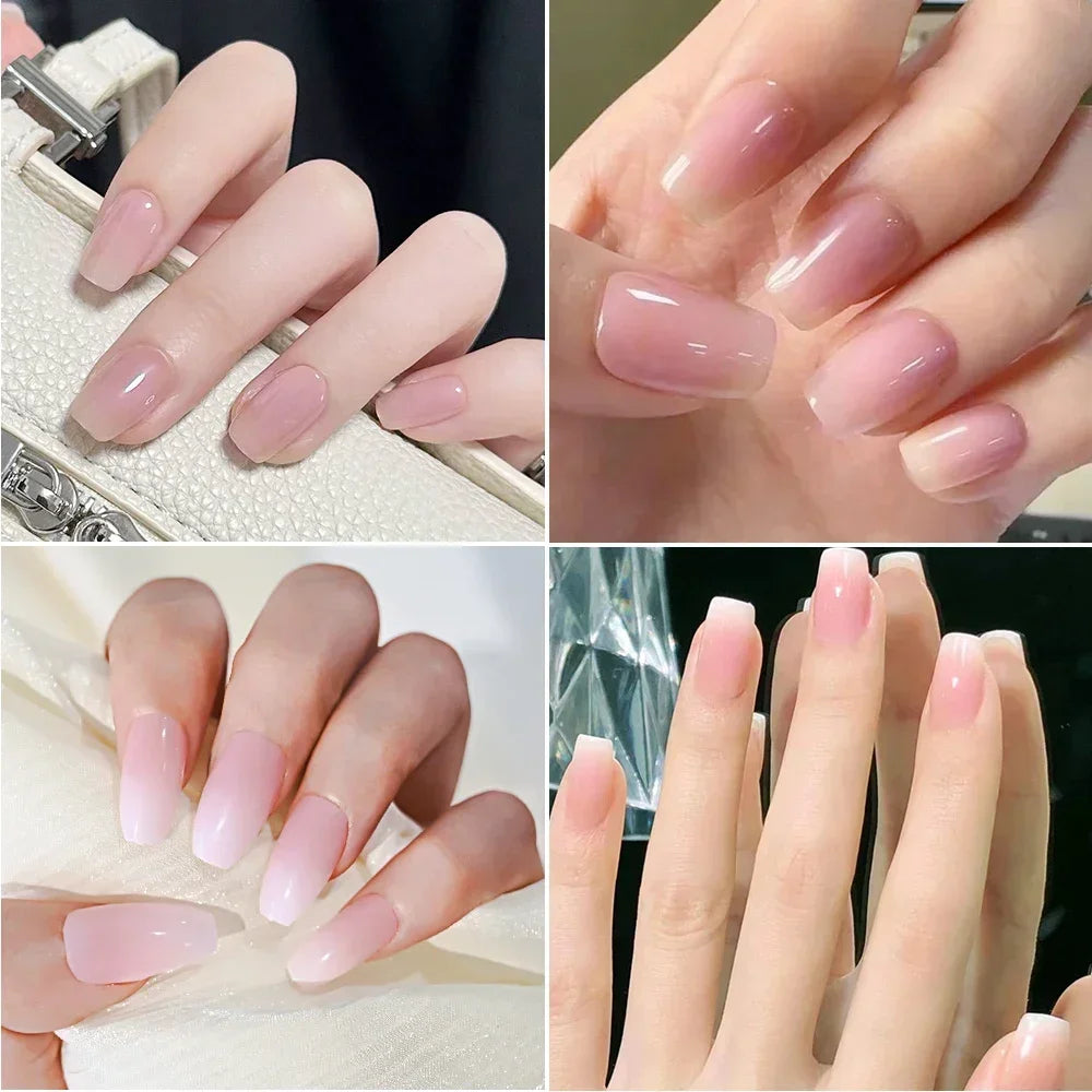 120pcs Pink Ombre Coffin Press-On Nails – Glossy