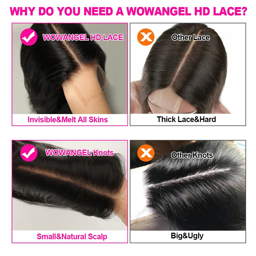 WOWANGEL 2x6 Deep Parting HD Lace Closure Frontal Only Melt Skin Straight Hair Kim K Closure Pre Plucked Virgin Hair For Woman