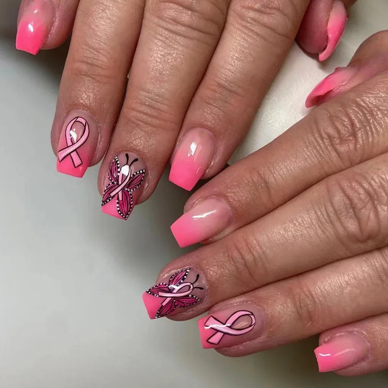 Short Square French Press On Nails Floral Acrylic Set 24Pcs