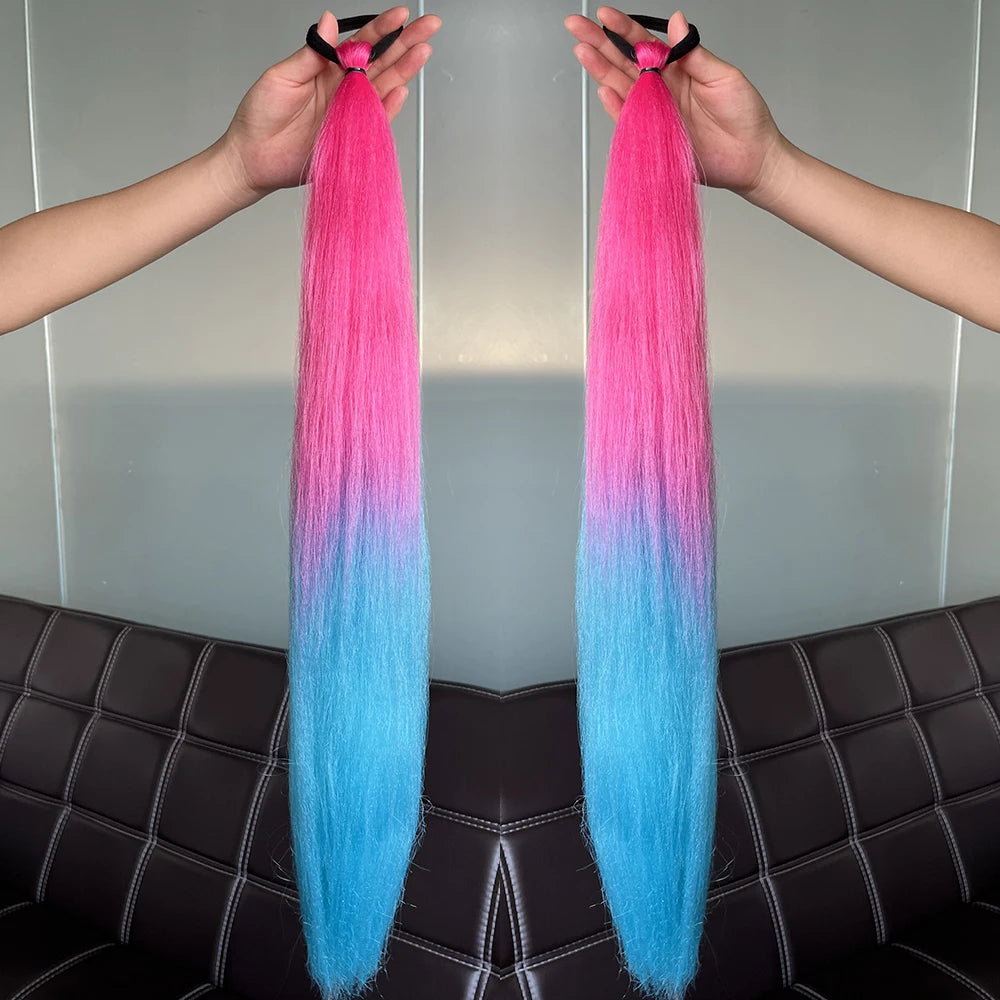 Vibrant 2Pcs Colorful Ponytail Extension Long Straight DIY Braid
