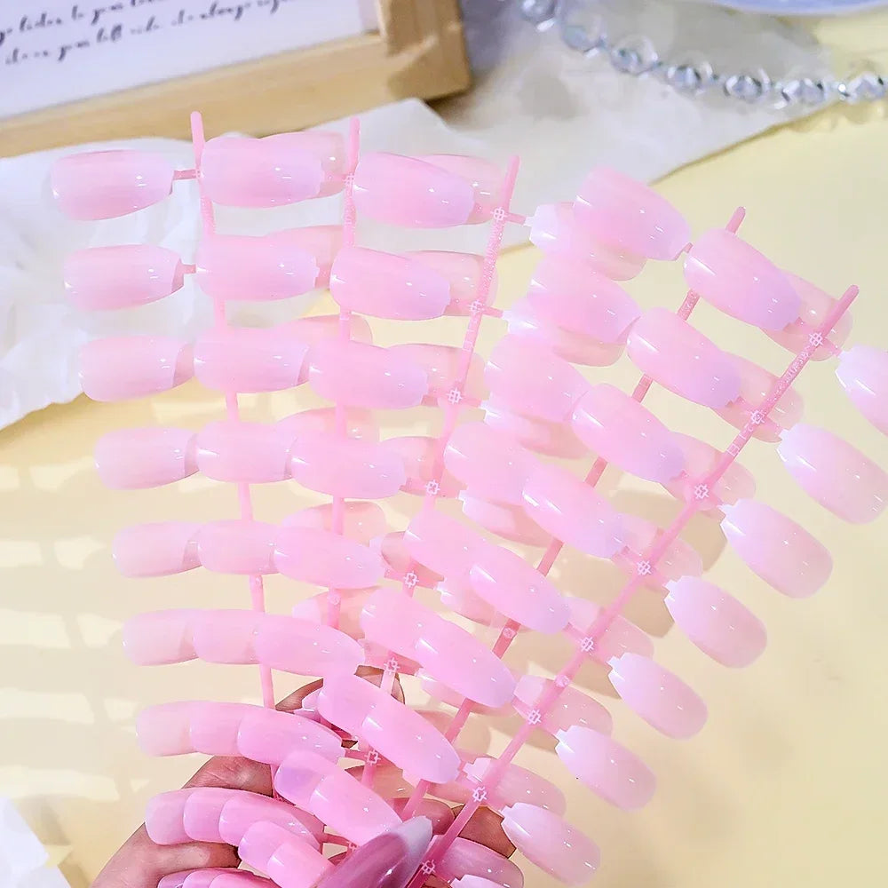 120pcs Pink Ombre Coffin Press-On Nails – Glossy