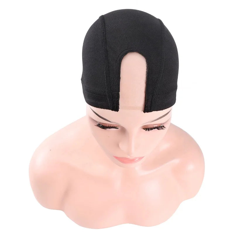 3.2x7.7Cm U Part Wig Cap With MONO Net 1Pcs Black Weaving Mesh Lace Wig Cap For Wig Making Stretch Dome Weaving Wig Cap Hairnet