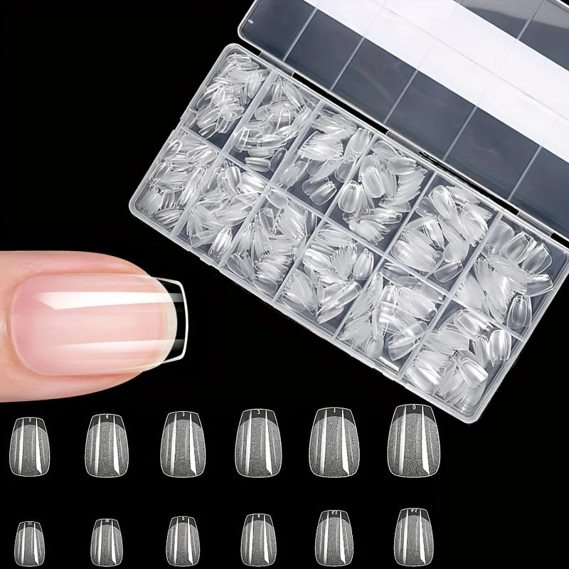600Pcs Soft Gel Nail Tips Full Cover Coffin Almond Oval Set