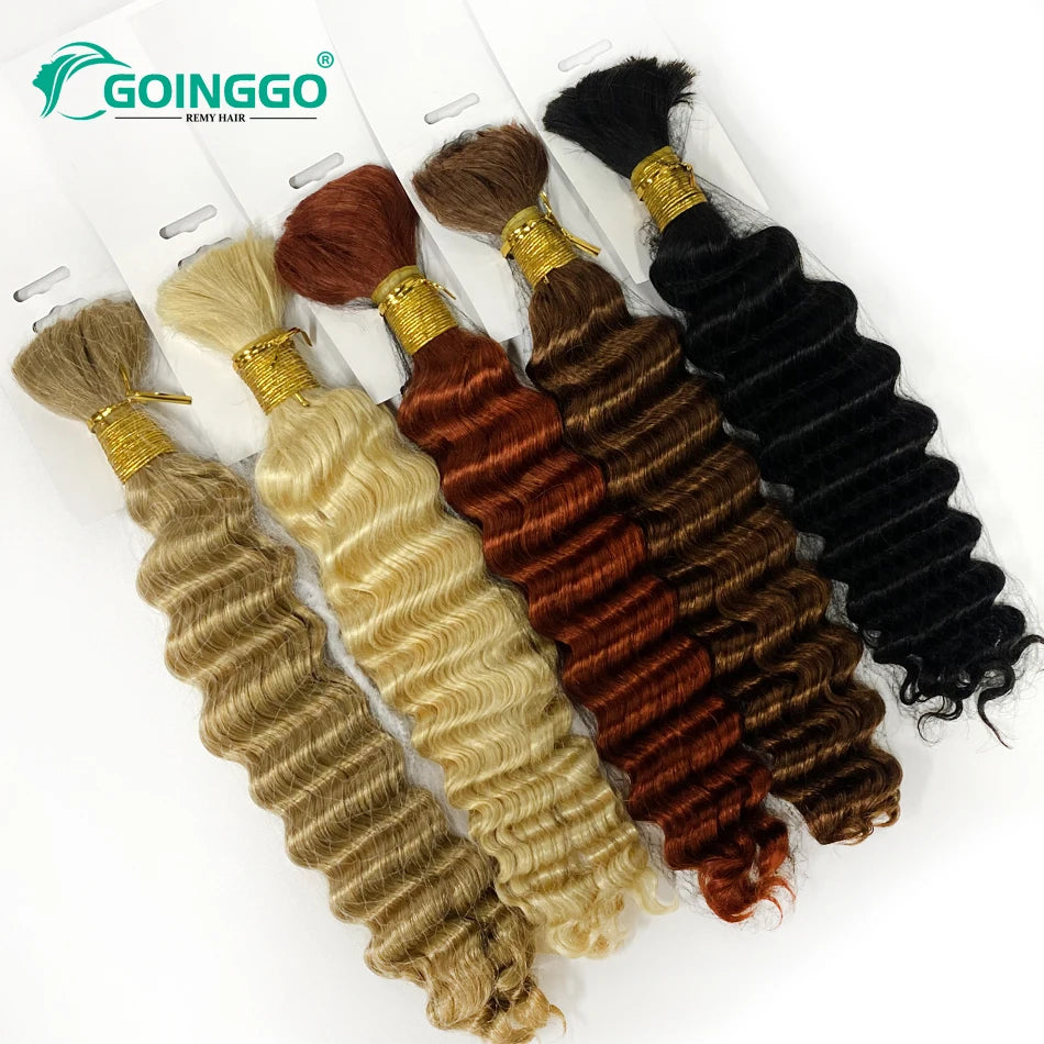 Pre-Colored Deep Wave Bulk Braiding Human Hair No Weft Remy Bulk Human Hair 14 To 28 Inch Bulk Hair Extension Crochet Braids