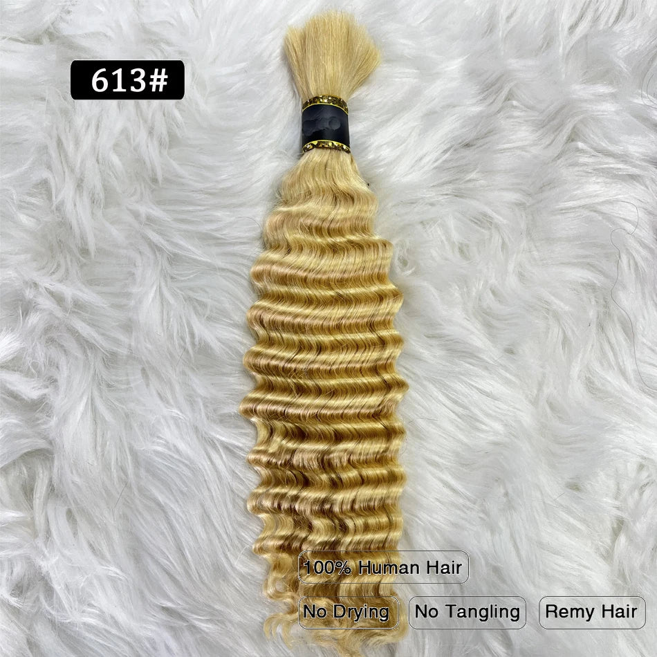 Pre-Colored Deep Wave Bulk Braiding Human Hair No Weft Remy Bulk Human Hair 14 To 28 Inch Bulk Hair Extension Crochet Braids