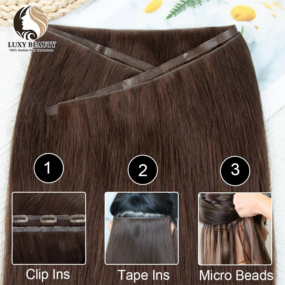 Invisible Tape Weft Human Hair Extensions – Brown Flat Weft