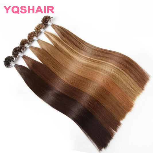 Straight I Tip Hair Extensions Natural Real Human Hair clip-in and tape-in   hair extensions Fusion Extensions Keratin Capsule