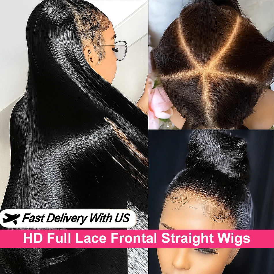 Real Full Lace Front Straight Wig HD Pre Plucked Natrual Black Lace Front Wig Transparent Lace Front Human Wig For Women