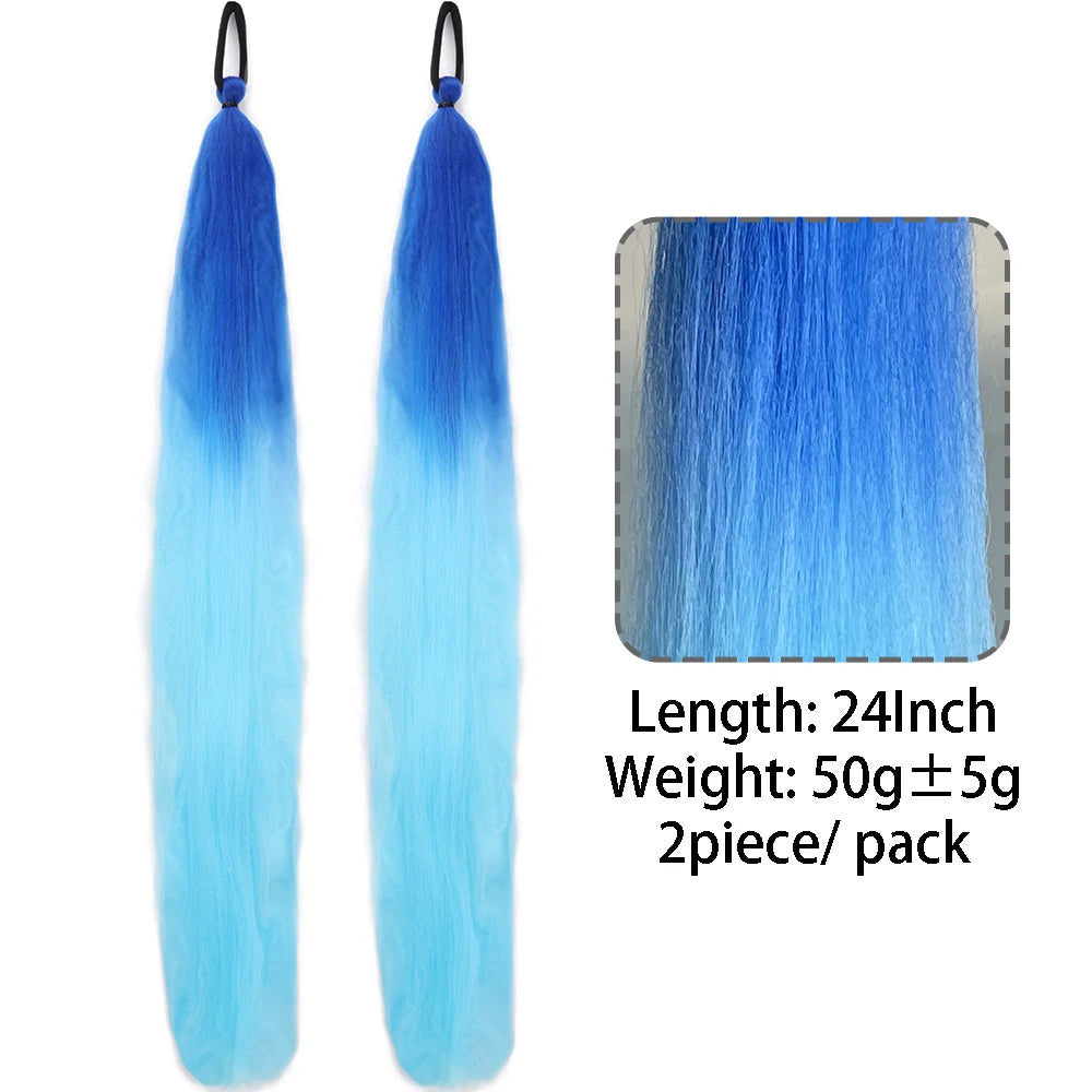 Vibrant 2Pcs Colorful Ponytail Extension Long Straight DIY Braid