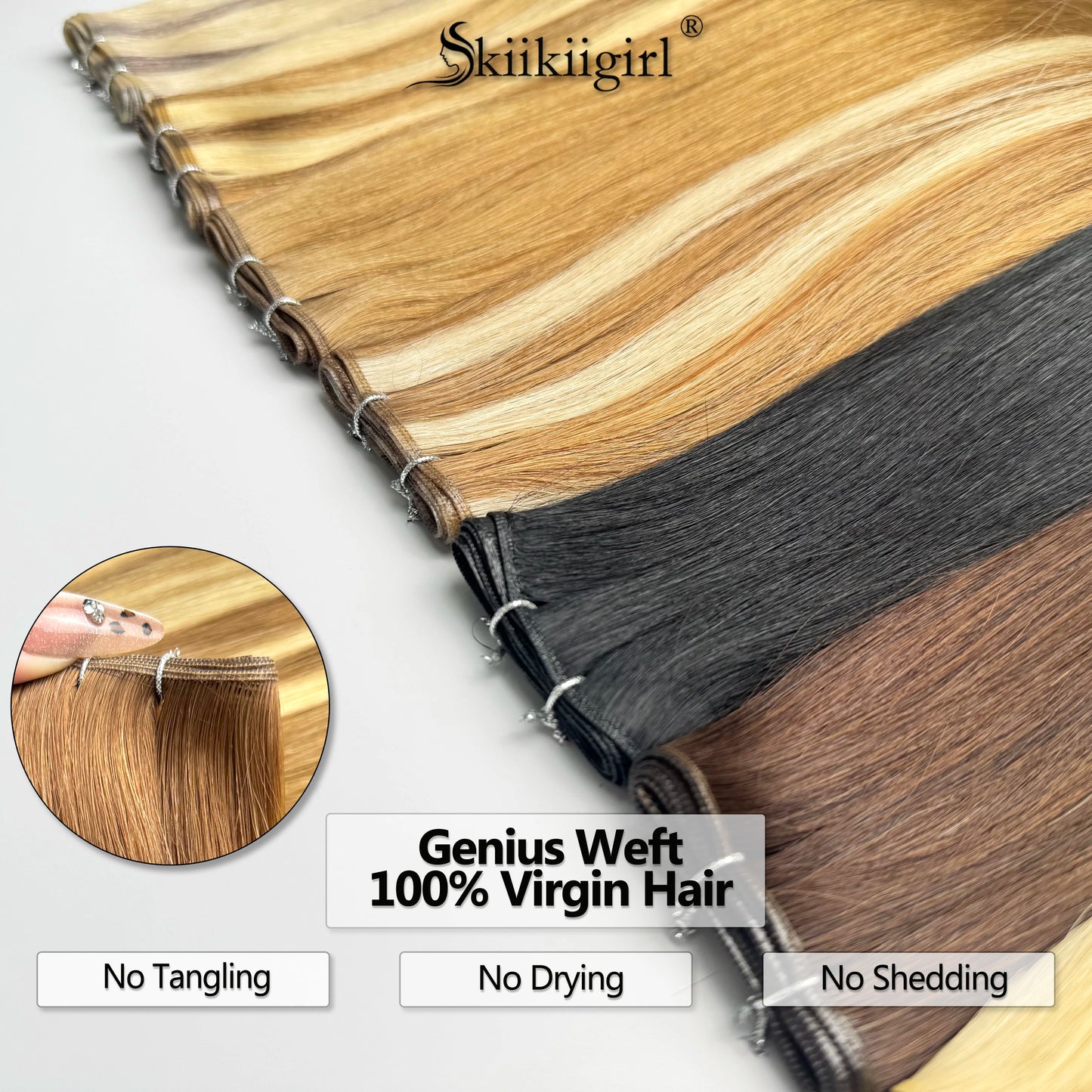 Double Drawn Genius Weft Extensions Blonde Virgin Hair 100g
