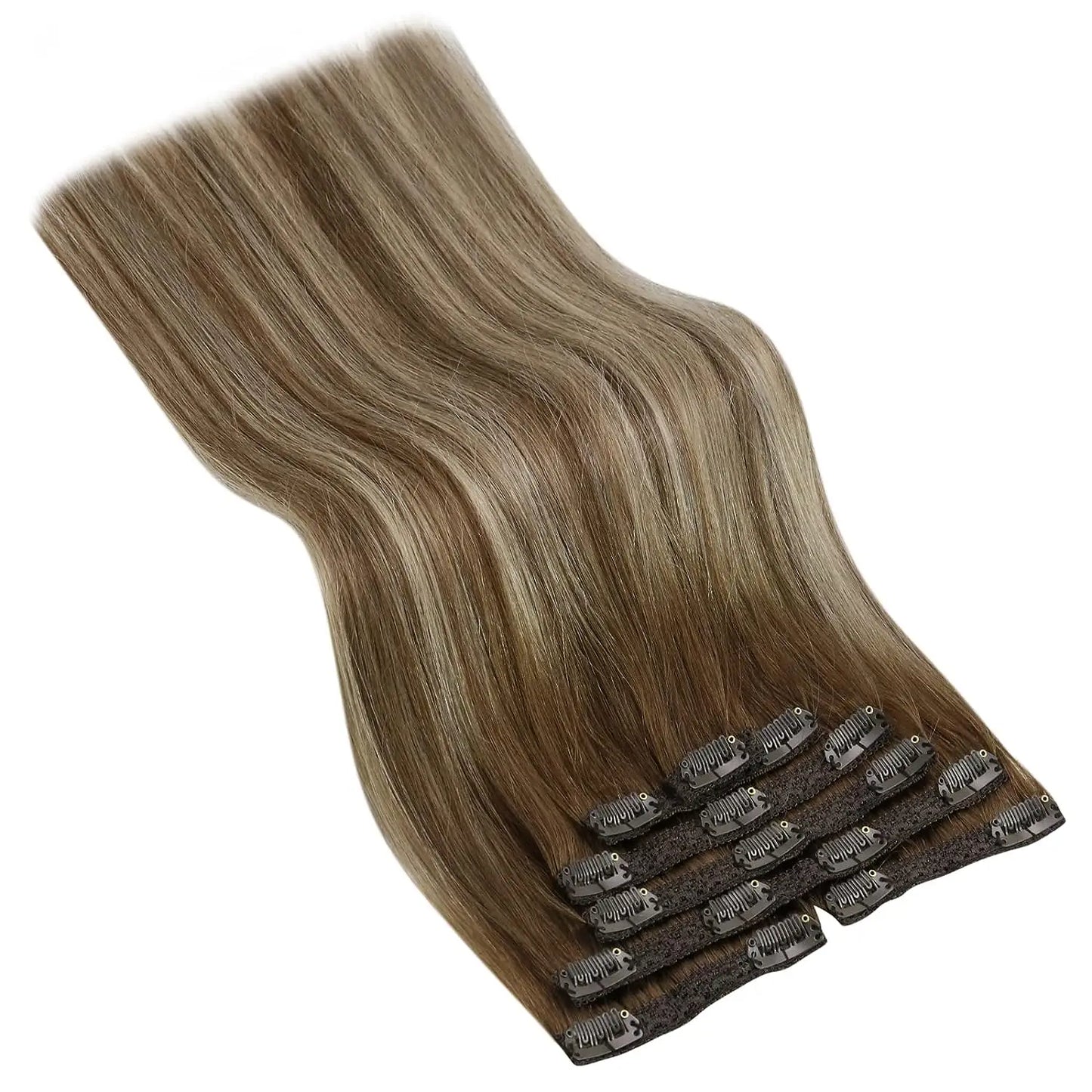 Double Weft Clip In Hair Extensions Brazilian Remy 7Pcs 100g