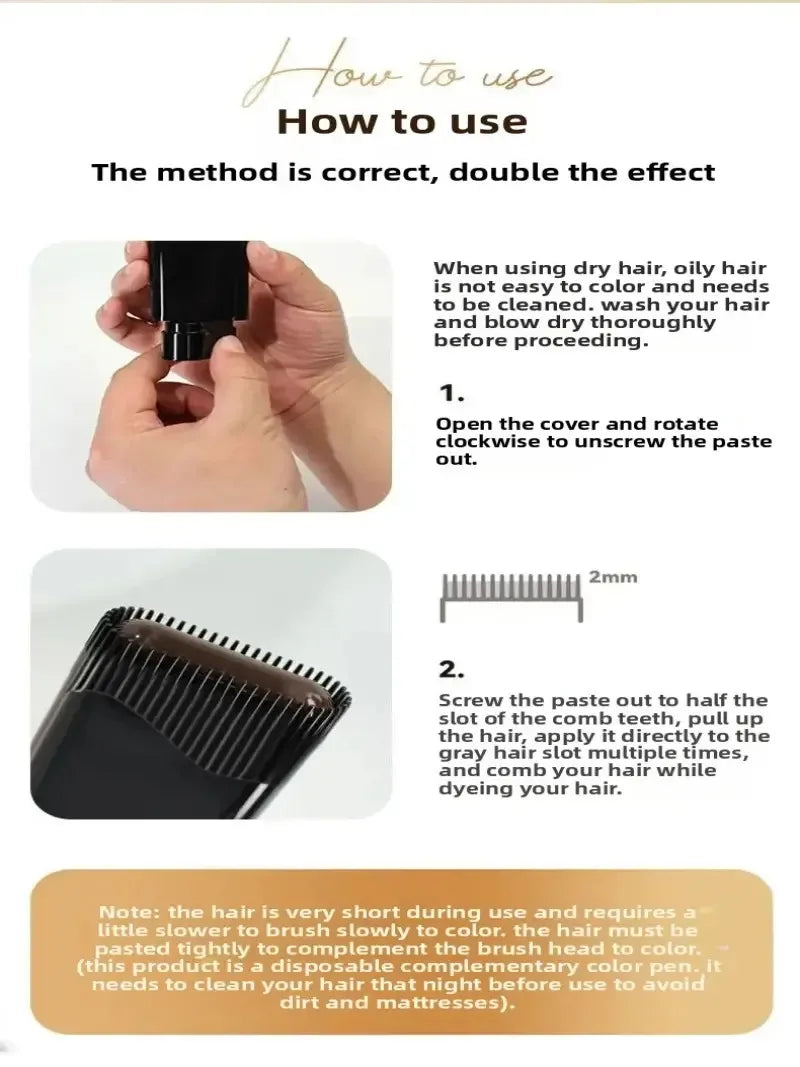 Quick Hair Dye Stick Permanent Coverage Long-Lasting Effect Portable Applicator Brush Design Touch Up the Color at Home