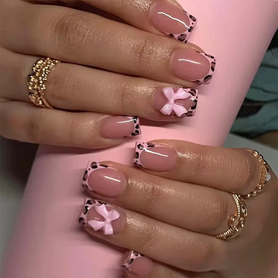 24pcs Cat Eye French Press-On Nails with 3D Bow