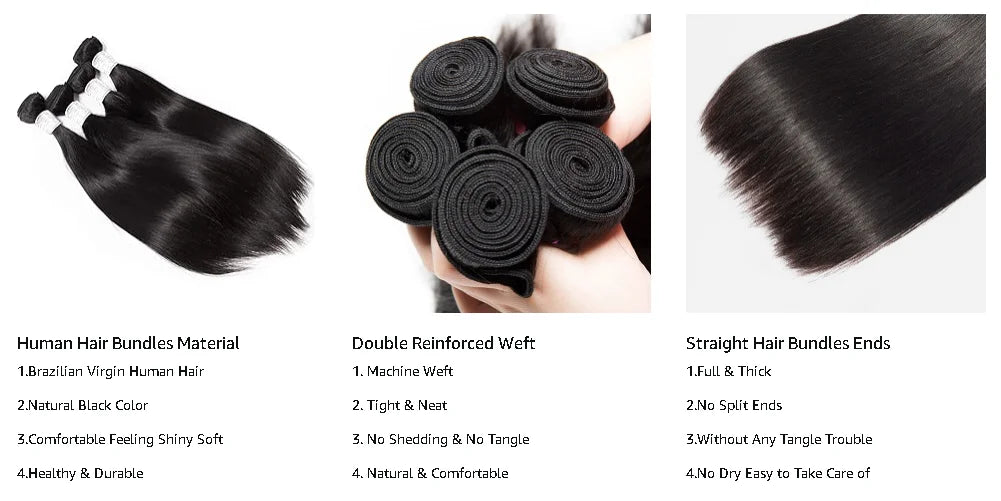 Brazilian Bone Straight Human Hair Bundles Virgin Hair Natural Color