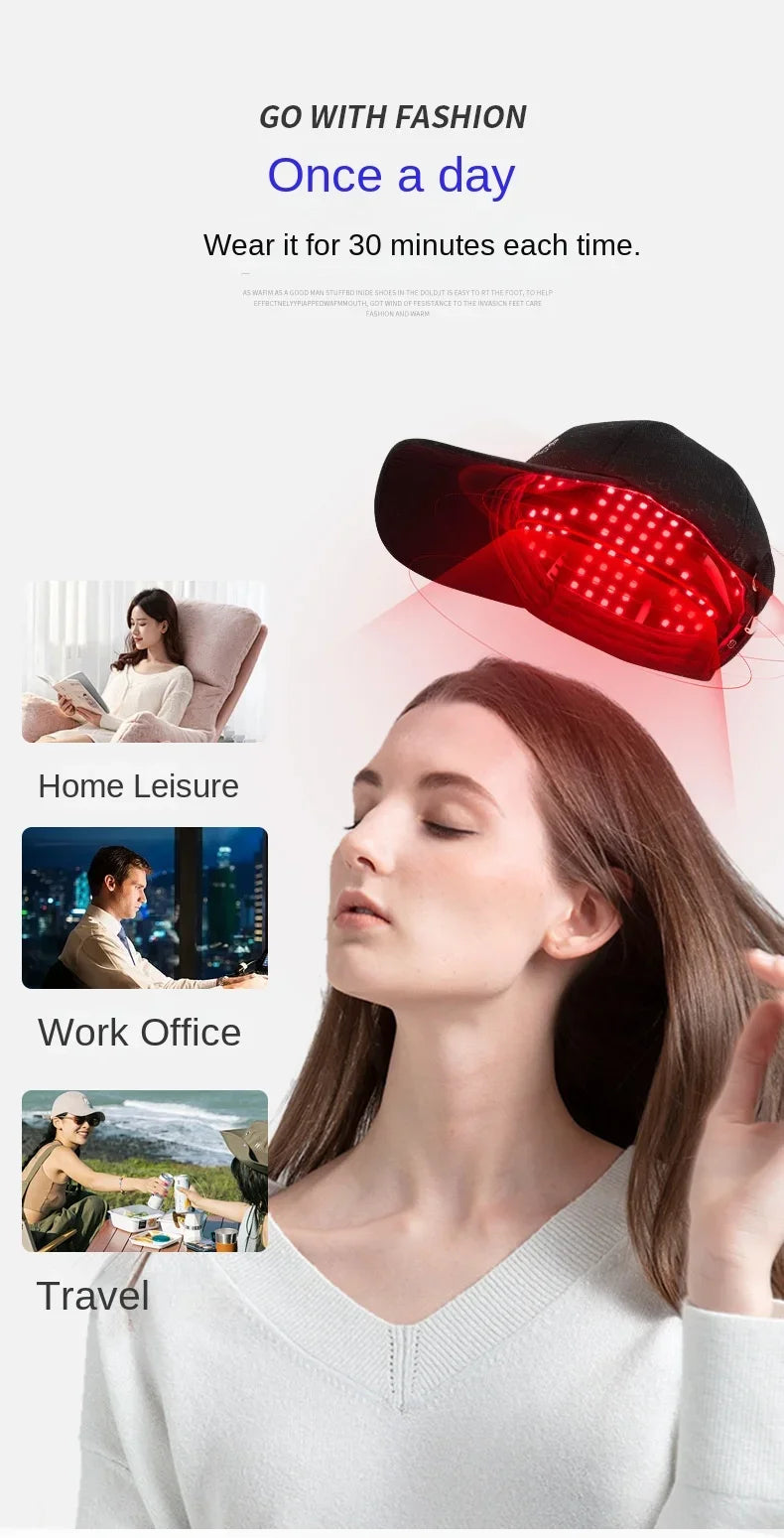 Hair Growth Cap Rechargeable 2000mAh LED Health Light Device Anti Hair Loss Anxiety Stress Reduce Migraine Scalp Relax Massager