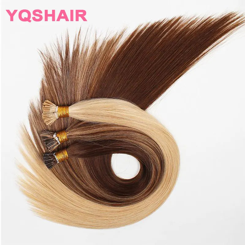 Straight I Tip Hair Extensions Natural Real Human Hair clip-in and tape-in   hair extensions Fusion Extensions Keratin Capsule