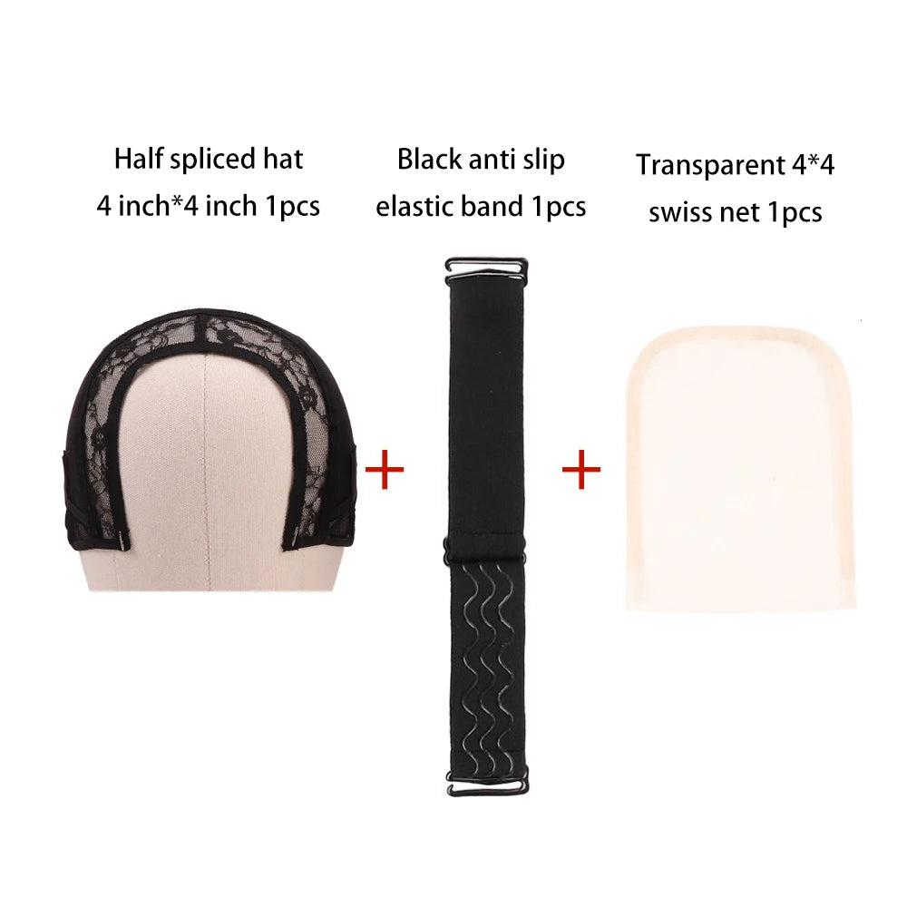 Half Wig Cap Drawstring Caps For Making Wigs 1 Sewing Wig Base Cap And 1 Removable Wig Elastic Band 1 Hd Hair Net For Wig Making