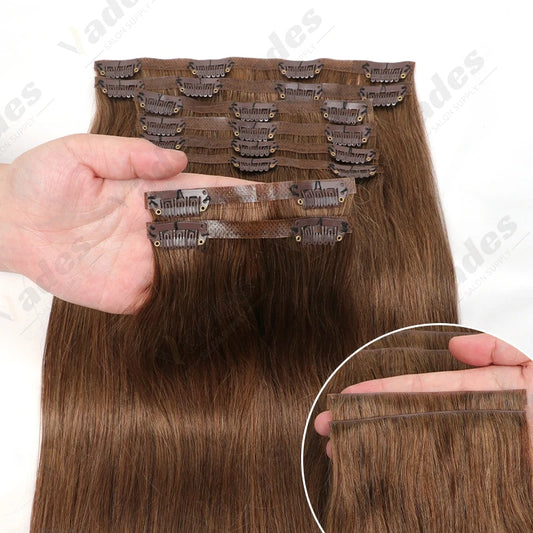 Invisible Seamless PU Clip In Human Hair Extension Tape Weft Clip in Extensions 7Pcs/set 12-24inch 100G 120G Clip on Hair