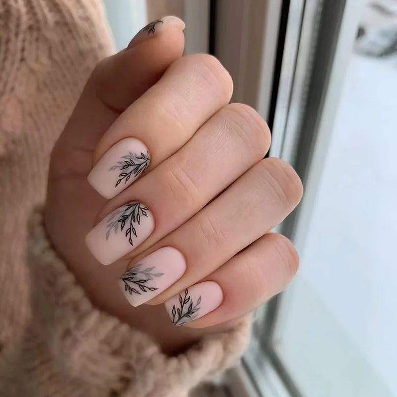 Short Square French Press On Nails Floral Acrylic Set 24Pcs